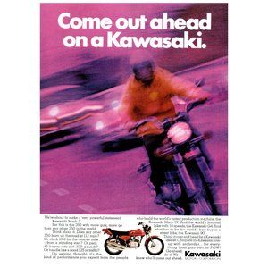 1972 Kawasaki Mach II 2 350cc Red Motorcycle Motor Bike Vintage Print Ad Decor